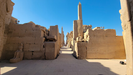Karnak Temple in Luxor, Egypt. The Karnak Temple Complex, commonly known as Karnak, comprises a...