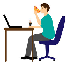 A man takes a snack while working.