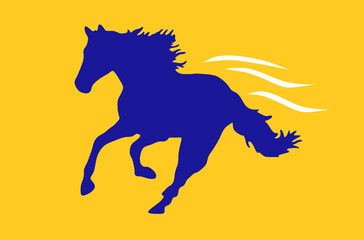 Fototapeta na wymiar Silhouette of running horse on yellow background. Flat vector illustration, EPS 10.
