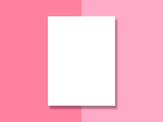 White sheet of paper on a background with two shades of pink. Color duo. Annotation template.