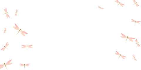 Exotic rosy pink dragonfly flat vector illustration. Summer ornate damselflies. Fancy dragonfly flat dreamy background. Gentle wings insects patten. Fragile creatures