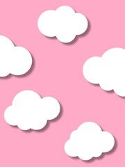 Paper white clouds on a pink background. Decorative wallpaper with clouds.