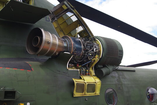 Engine from a Boeing CH-47 Chinook military helicopter 
