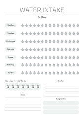 Water Intake planner templates. Color white, Black and Gray. 