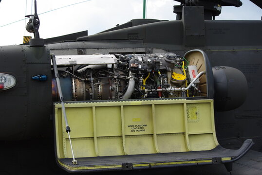close up General Electric T700 turboshaft engines from AH64 Apache military attack helicopter