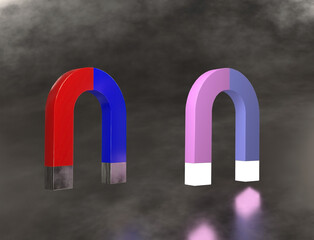 Two different magnets 3d illustration