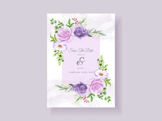 beautiful purple floral wedding invitation card template
