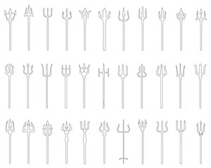 Set of isolated tridents on a white background