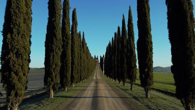 Drone - zoom in -  Italy, Tuscany - Sunrise - Winter mood_3 (4K)