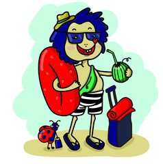 cheerful hedgehog character on the sea vector illustration