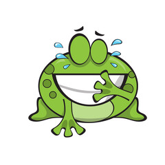 Cute smiling green frog, cartoon character isolated on white background