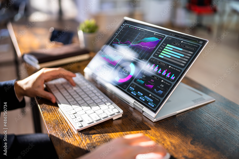 Poster Businessman Using Analytics Data KPI Dashboard