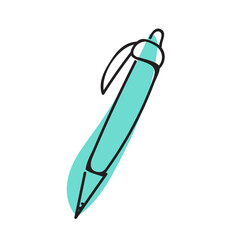 Hand drawn pen icon. Vector doodle illustration. Simple blue icon on white