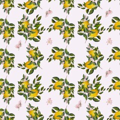 Watercolor pattern lemons and green branches