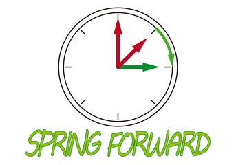 Cambio de hora de primavera en fondo blanco.