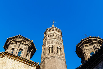 Fototapeta na wymiar Bell tower of the church of San Pablo (Mudejar style - built in the 14th century) Zaragoza, Spain, Europe