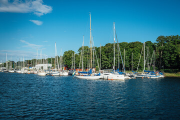 Fototapeta na wymiar Ahus harbour on the Swedish East Coast. Popular tourist destination.