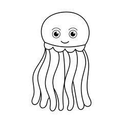 Vector illustration. Coloring page. Big jellyfish. Black line. Sea life collection. Sea inhabitants. Coloring book for adults.