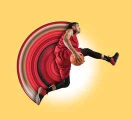 Fotobehang Professional basketball player in action  on art paint background © Andrey Burmakin
