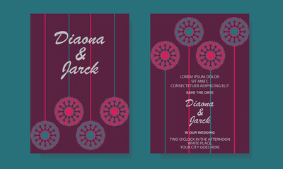 Wedding Invitation Card Design Template With Floral  Mandala Vector Background