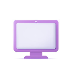 3d purple color cartoon style monitor, display or TV. Vector