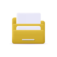 3d yellow color cartoon style archive folder with files. Vector