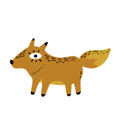 Cute fox in modern simple flat style. Isolated vector illustration. Funny cute animal with red tail. Forest sly predator.