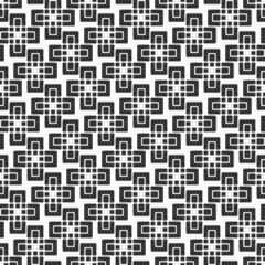 Abstract seamless vector cross tiles pattern. Geometric cross shapes ornament. Repeating tiles, filled shapes. Black and white vector background.