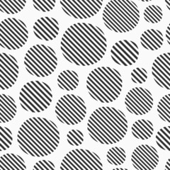 Hand drawn striped circles seamless vector pattern. Repeating circles pattern. Geometric shapes ornament. Monochrome vector background.