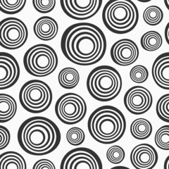 Hand drawn circles seamless vector pattern. Repeating striped circles pattern. Geometric shapes ornament. Black and white vector background.