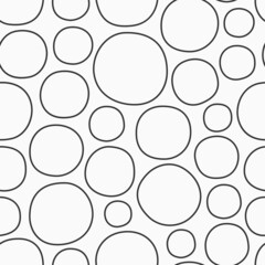 Hand drawn circles seamless vector pattern. Spots pattern, outline round shapes. Repeating circles pattern. Flat design pattern. Black and white vector background.