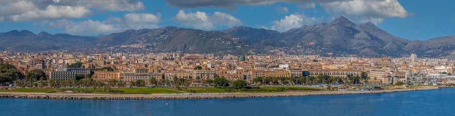 Panoramic view in the morning light of Palermo city, Sicily, Italy