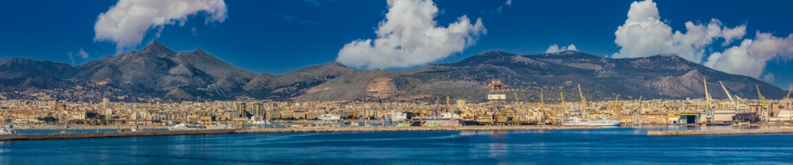 Panoramic view of Port of Palermo, Sicily, Italy