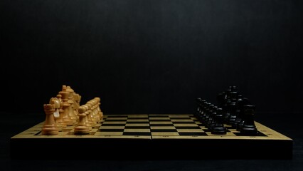Starting grid chess board as wide angle in dark environment