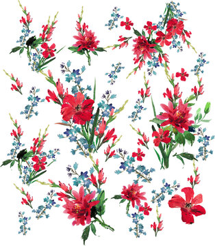 Red Floral Pattern On White Background