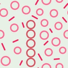 Fototapeta premium Seamless pattern of pink and red rings, strokes on a light yellow background for textiles.