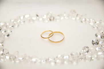 Wedding background. Wedding rings. Template with crystals. Marry me.
