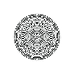 Black and white round ethnic mandala, vector illustration on white background. Can be used for coloring book, greeting card, phone case print, etc. Islam, Arabic, Pakistan, Moroccan, Turkish motifs.

