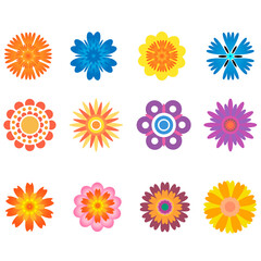 Fototapeta na wymiar Set of flowers icons in silhouette. Simple retro illustrations of bright colors for stickers, labels, tags, gift wrapping paper, scrapbooking