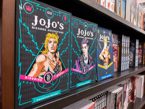 Woodinville, WA USA - circa February 2022: Angled view of a collection of Jojo's Bizarre Adventure manga inside of a Barnes and Noble book retailer.