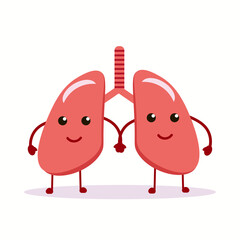 Strong funny cute healthy smiling happy lungs character.Vector flat cartoon illustration icon design.Isolated on white background.Lungs therapy,respiratory,breath face child character logo concept