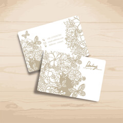 Elegant minimal modern business card design template mock up flower and butterfly