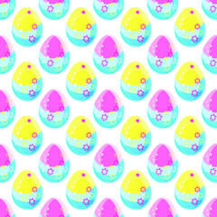 Seamless texture. Backgrounds with Easter eggs. For the Easter holiday, a pattern of bright eggs. Repeating pattern for printing on paper and fabric.