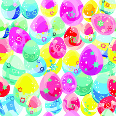 Seamless texture. Backgrounds with Easter eggs. For the Easter holiday, a pattern of bright eggs. Repeating pattern for printing on paper and fabric.