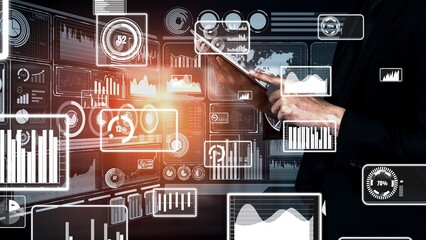Data Analysis for Business and Finance conceptual. Graphic interface showing future computer...