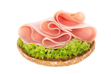 Sandwich with pork ham on white background.