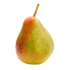 Fresh bio pear with leaves on isolated white background.