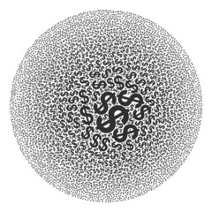 Dollar sign items are combined into spheric collection. Dollar sign icon spheric collage. Abstract spheric bubble collage created from dollar sign items.