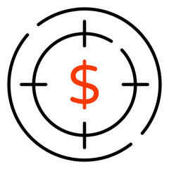 Dollar under magnifying glass, icon of financial target

