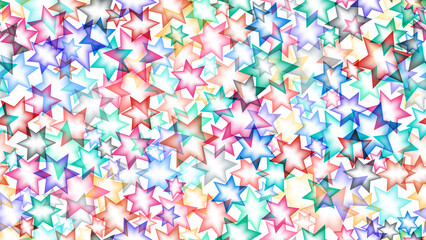 Abstract multicolored seamless pattern of overlapping transparent six-pointed stars with gradient fill. Vector illustration.